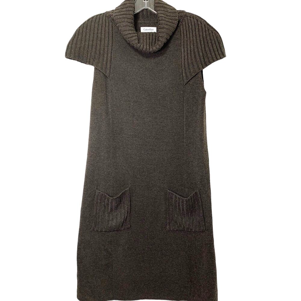 Calvin Klein Sweater Dress Womens Small Gray Cowl Neck Front Pockets School Girl